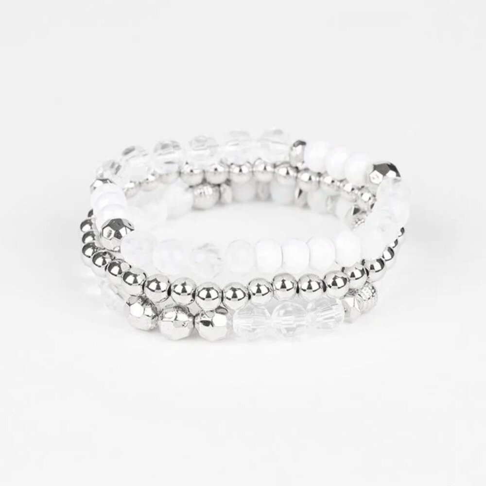 Paparazzi Jewelry Accessories - Sugary Shimmer - White Bracelet - Vintage - Picture 2 of 4